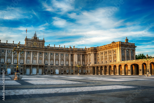 Madrid, Spain: the Royal Palace, Palacio Real de Madrid at sunset 