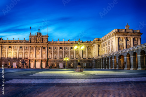 Madrid, Spain: the Royal Palace, Palacio Real de Madrid at sunset 
