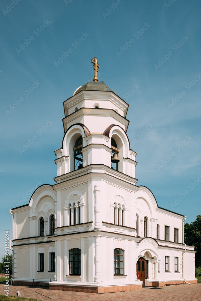 Brest, Belarus. Belfry Bell Tower Of Garrison Cathedral St. Nicholas Church In Memorial Complex Brest