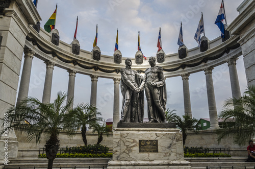 Appeal from the hands of the liberators Simon Bolivar and San Martin. Symbol of union of the American continent in front of the Spanish yoke of the time. Guayaquil, Ecuador. photo
