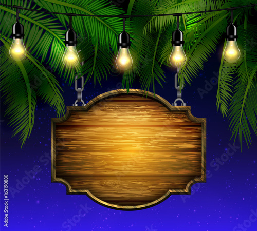 summer wooden sign on tropical beach background