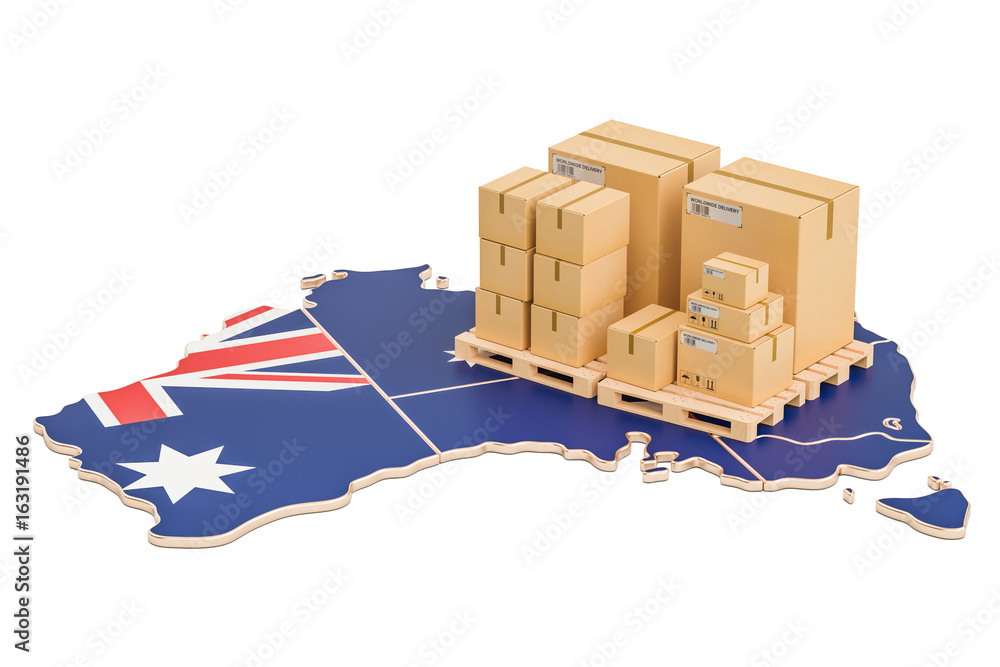 Fototapeta Shipping and Delivery from Australia concept, 3D rendering