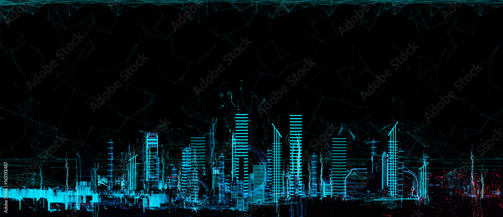 Fototapeta premium Cityscape futuristic 3d city neon light