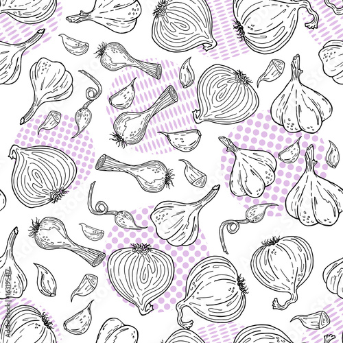 Hand drawn sketch style garlic pattern