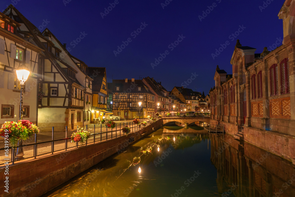 Night view of the traditional street of Colmar, Alsace, France
