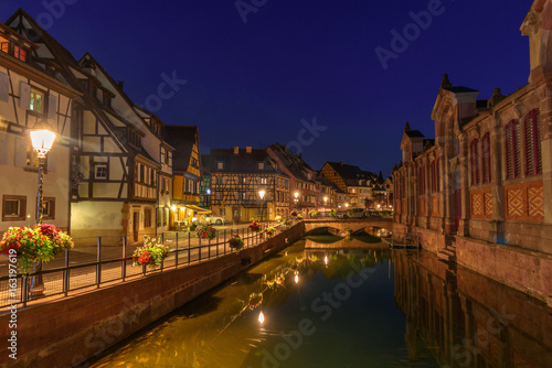 Night view of the traditional street of Colmar, Alsace, France © Overburn