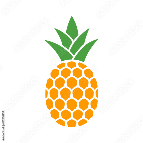 Pineapple tropical fruit with leaves flat color vector icon for food apps and websites