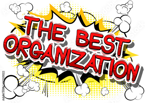 The Best Organization - Comic book style phrase on abstract background.