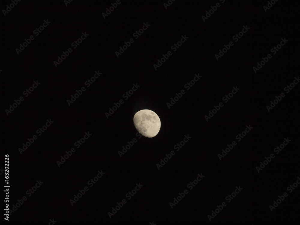 Photo of a waxing gibbous moon against a black sky. Photo of a waxing gibbous moon against a black sky.