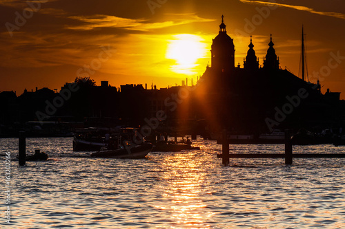 Canvas Print Sunset in Amsterdam, canal