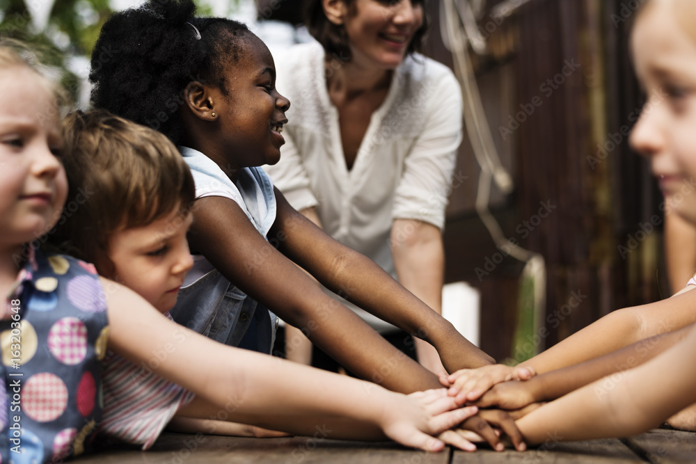 Group of student make a hands join Group of student make a hands join