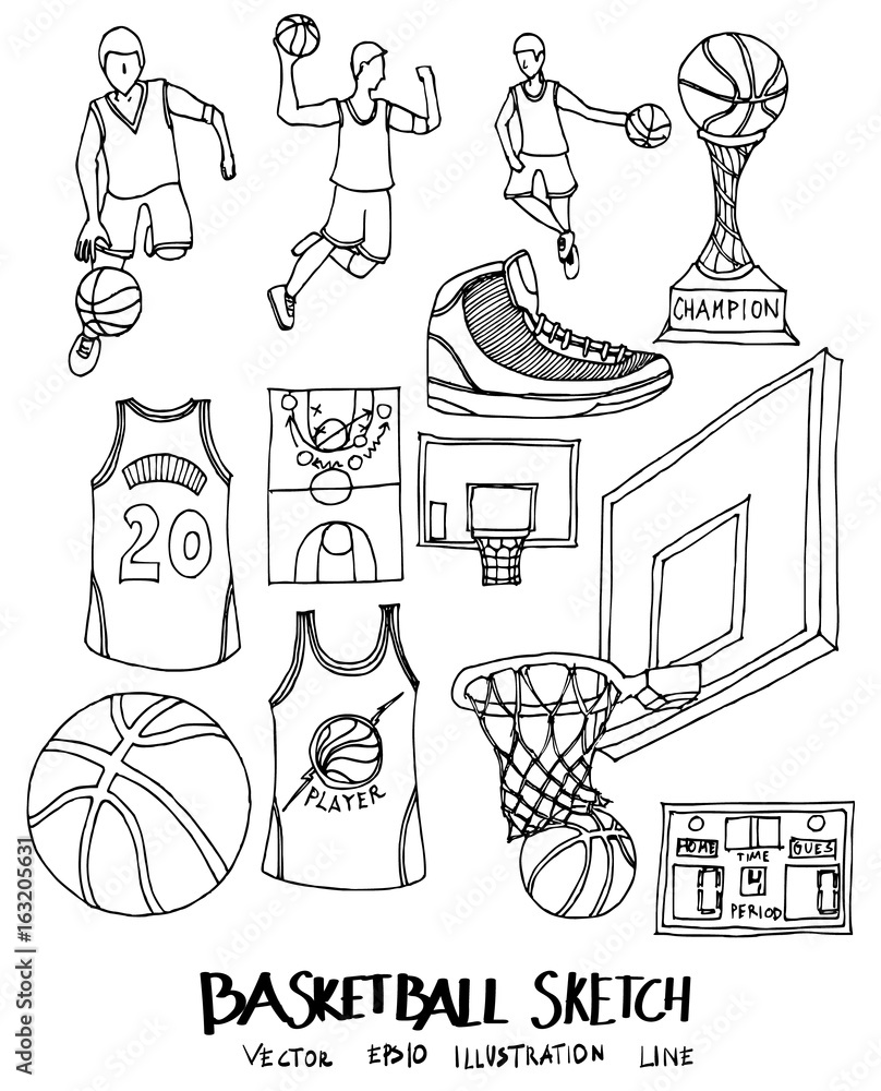 Set of Doodle Basketball Hand drawn Sketch line vector illustration eps10  Stock Vector | Adobe Stock