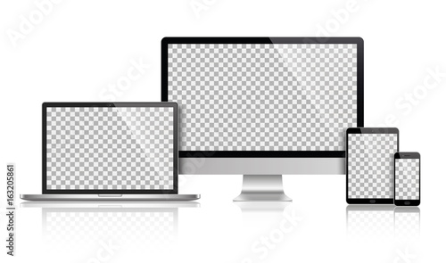 Realistic set of monitor, laptop, tablet, smartphone - Stock Vector photo