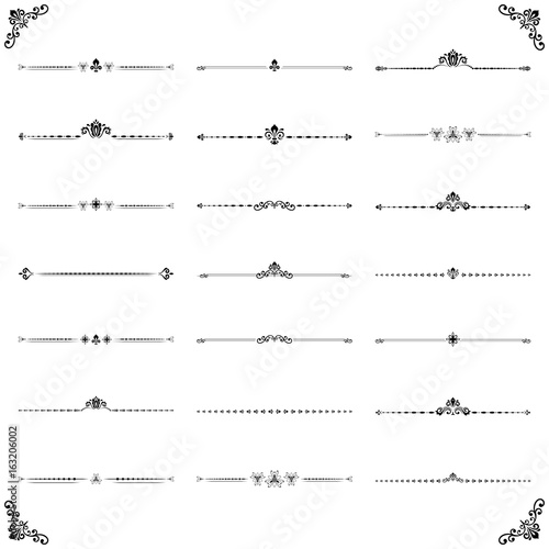 Vintage set of vector decorative elements. Horizontal separators in the frame. Collection of different ornaments. Classic pattern. Set of vintage patterns