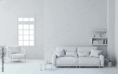 white interior design background 3D rendering living room.