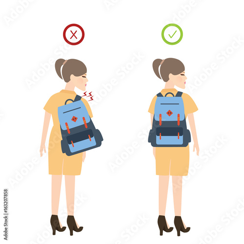 girl backpack correct posture position good for back pain