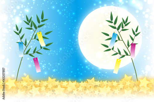 背景素材壁紙,七夕飾り,祭り,伝統,短冊,笹の葉,初夏,星屑,天の川