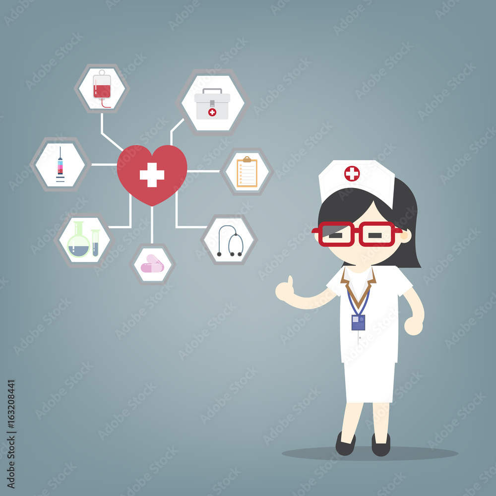 The female doctor explained with a medical icon. With background The female doctor explained with a medical icon. With background