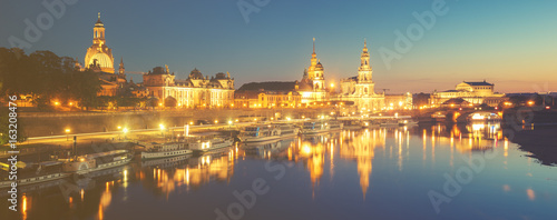 Evening panorama of Dresden, Saxony, Germanyin retro styling
