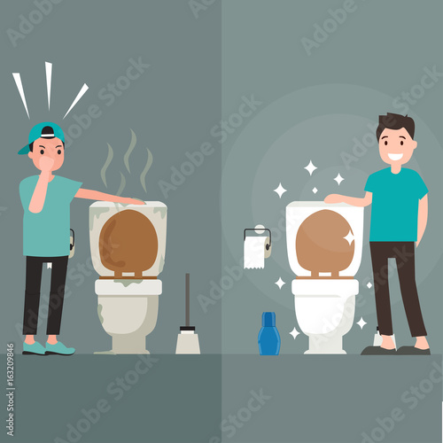 dirty toilet versus clean toilet flat illustration