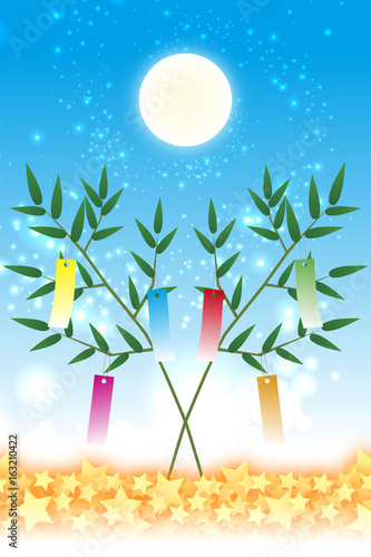 背景素材壁紙,七夕飾り,祭り,伝統,短冊,笹の葉,初夏,星屑,天の川,