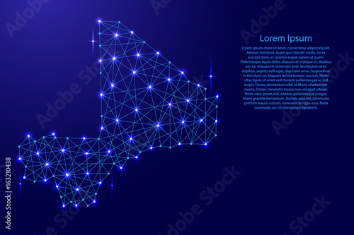 Map of Mali from polygonal blue lines and glowing stars vector illustration