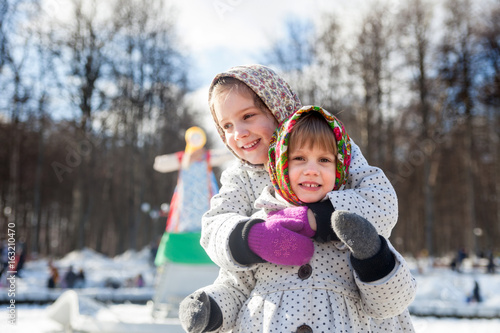Photography Smiling children in russian traditional clothes