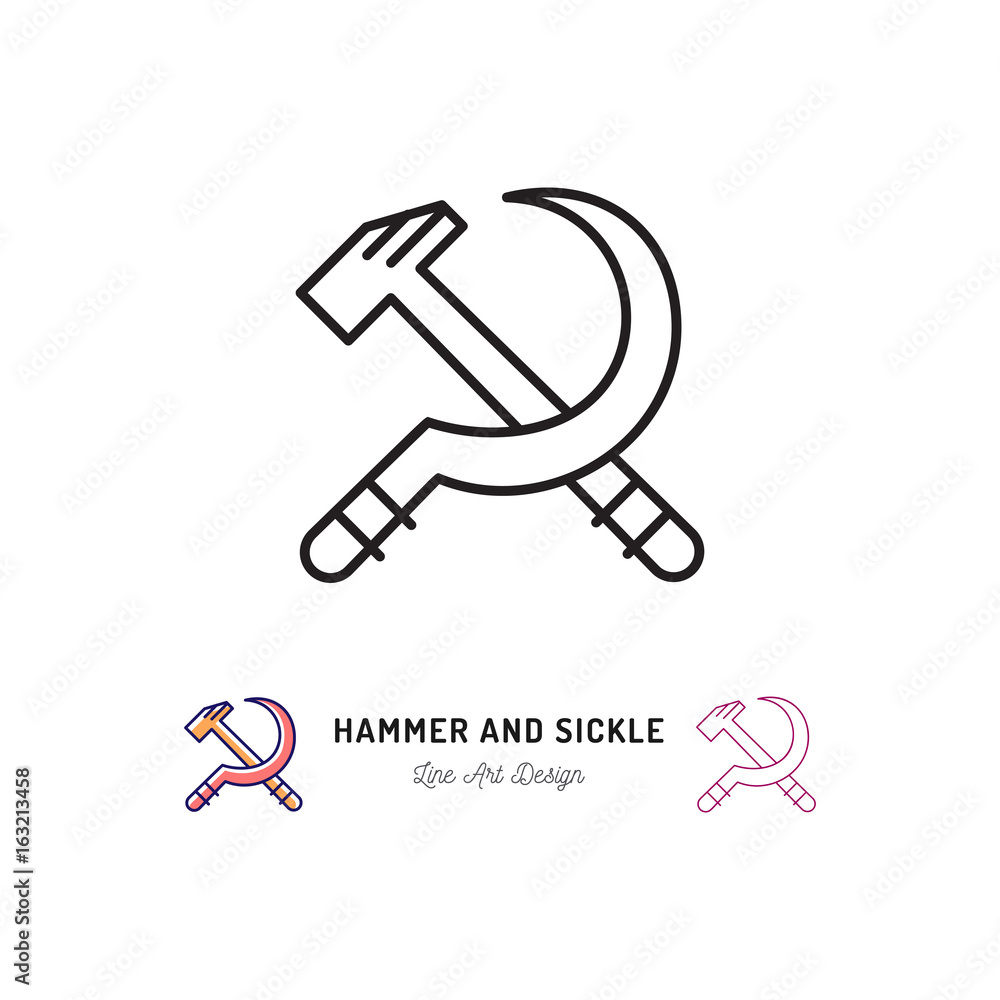 Hammer and Sickle icon, Communist symbol Russian Revolution. Thin line art  design, Vector outline illustration Stock Vector | Adobe Stock