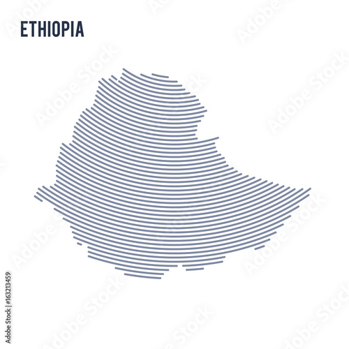 Vector abstract hatched map of Ethiopia with curve lines isolated on a white background.