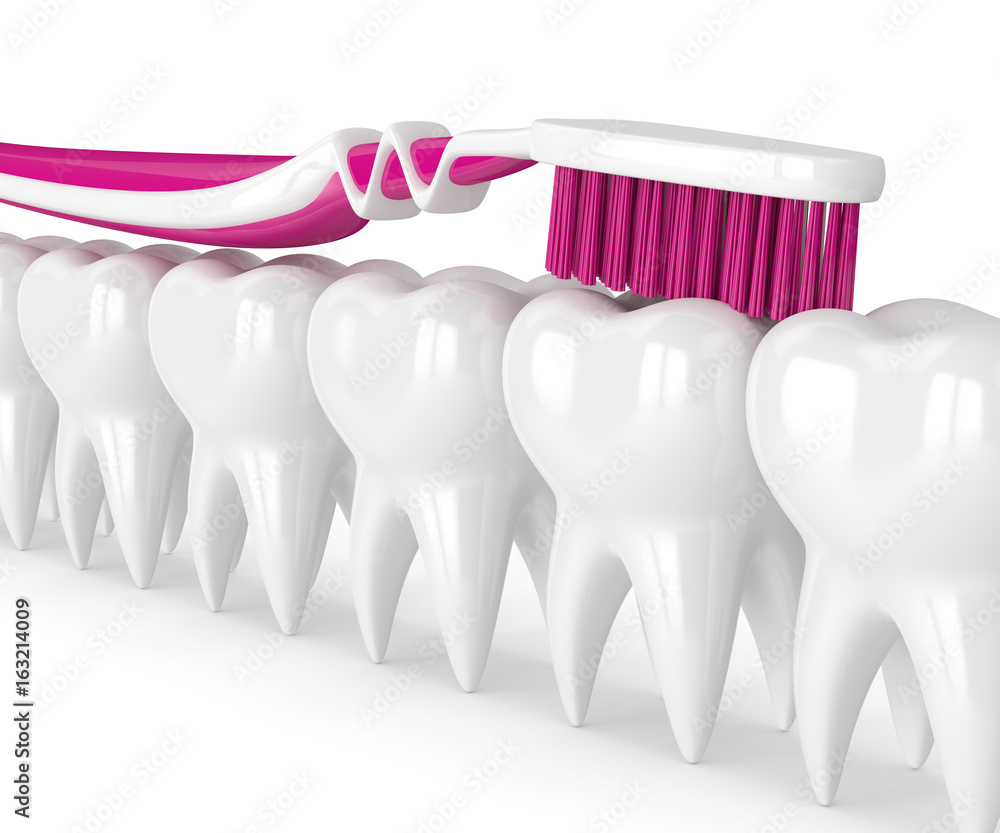 3d render of toothbrush cleaning teeth