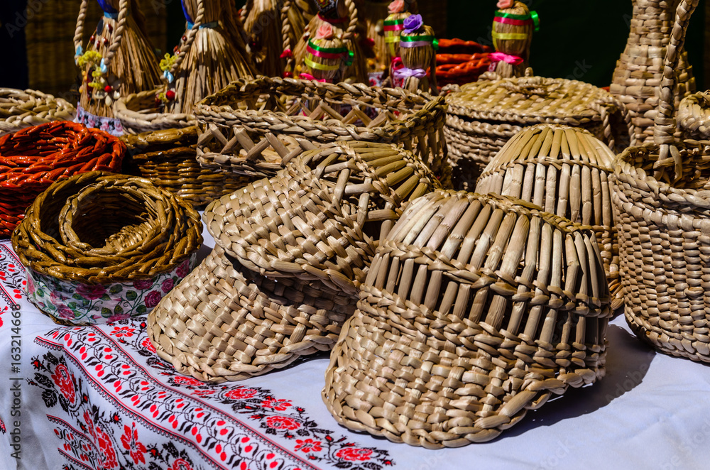Different wicker products for sale on a fair Different wicker products for sale on a fair