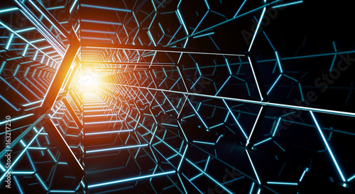 Fototapeta Naklejka Na Ścianę i Meble -  Dark futuristic spaceship corridor 3D rendering