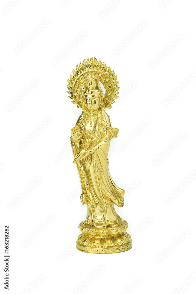 Statue of Guanyin on a white background.
