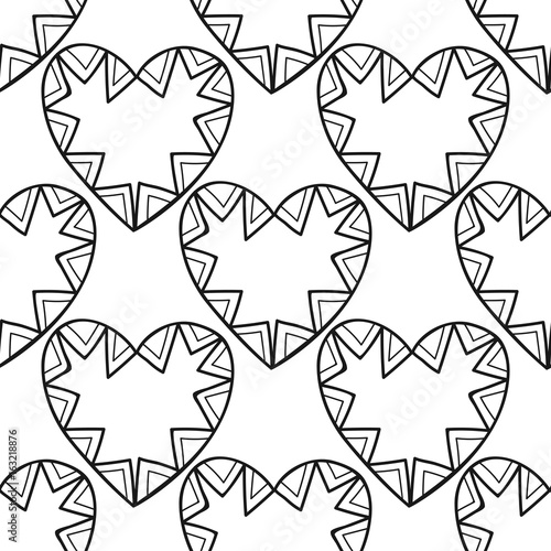 Decorative hearts. Black and white seamless illustration, pattern for coloring book, page