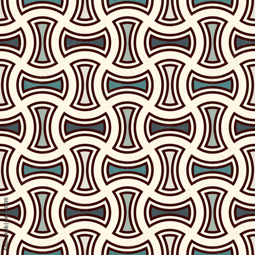 Apple core quilts texture. Bow tie motif. Seamless surface pattern design with interlocking axehead figures.
