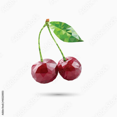 Cherries in polygonal style. Vector illustration