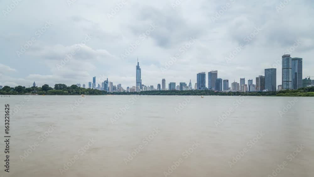 Time lapse of skyline in nanjing city with xuanwu lake,china ,cloudy day Time lapse of skyline in nanjing city with xuanwu lake,china ,cloudy day