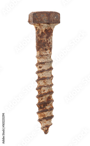 Rusted old screw isolated photo