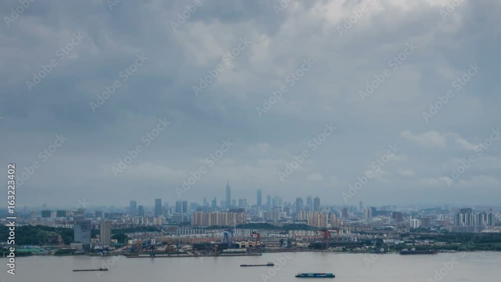 Time lapse of yangtze river skyline in nanjing city,china ,cloudy day Time lapse of yangtze river skyline in nanjing city,china ,cloudy day