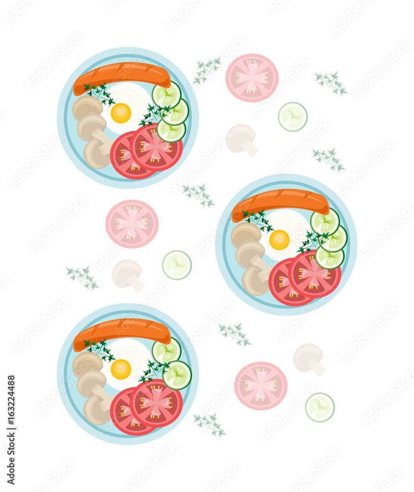 English Breakfast plates flat style top view Vector illustration English Breakfast plates flat style top view Vector illustration