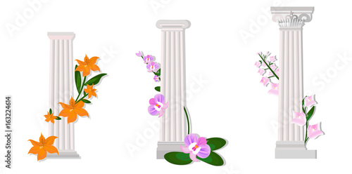 Greek columns orders Vector illustration. Doric, Ionic Corinthic