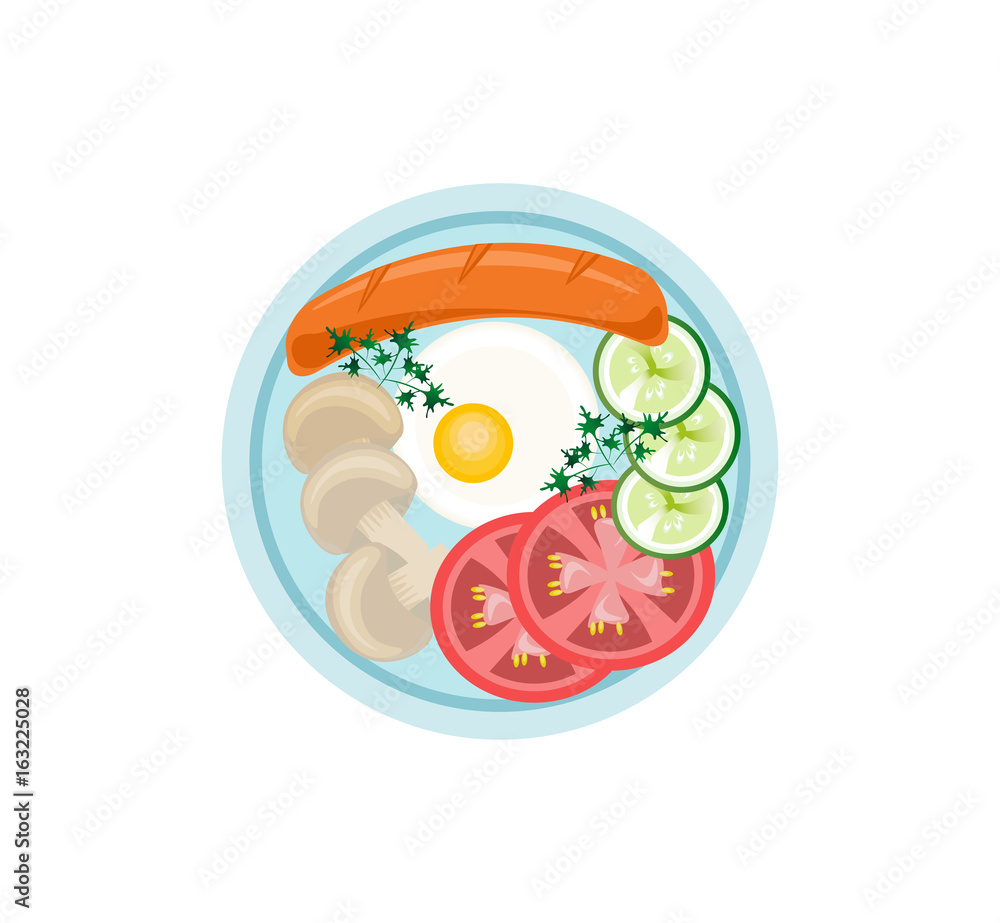 English Breakfast plate flat style top view Vector illustration English Breakfast plate flat style top view Vector illustration