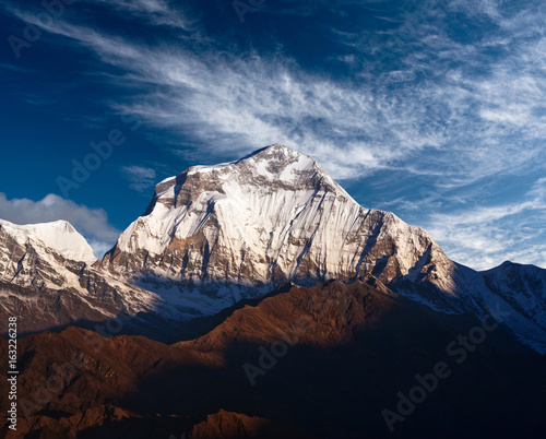 Panorama of Dhaulagiri mount - view from Poon Hill on Annapurna Circuit Trek in Nepal Himalaya