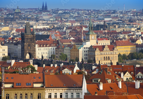 Prague, aerial view of Old Town roofs in the old city of Prague (Stare Mesto)..