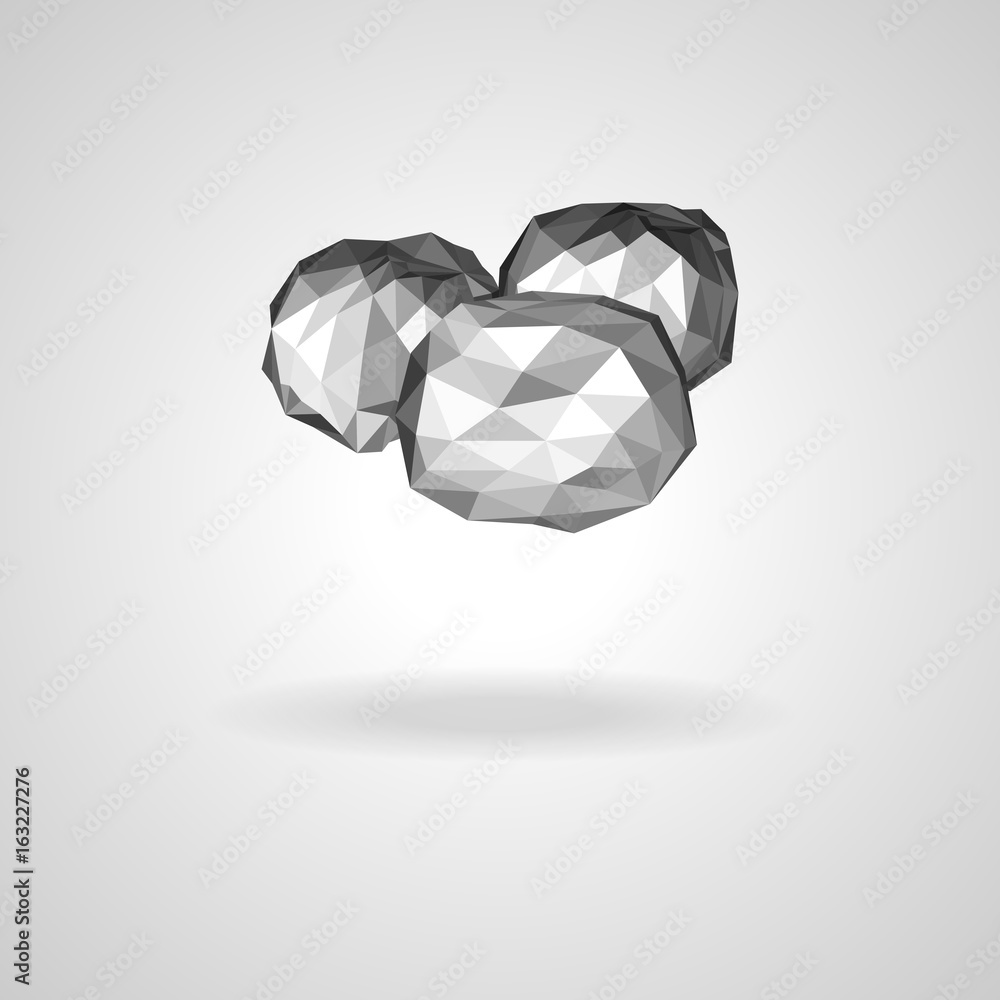 Polygonal low poly rain cloud of three parts Polygonal low poly rain cloud of three parts