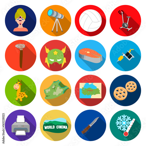 , industry, universe, businessnd other web icon in flat style.travel, rest, history icons in set collection.