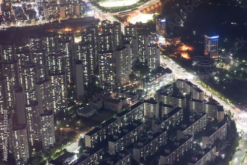 Fototapeta Naklejka Na Ścianę i Meble -  Seoul Public Housing, Urban Landscape night block of flats