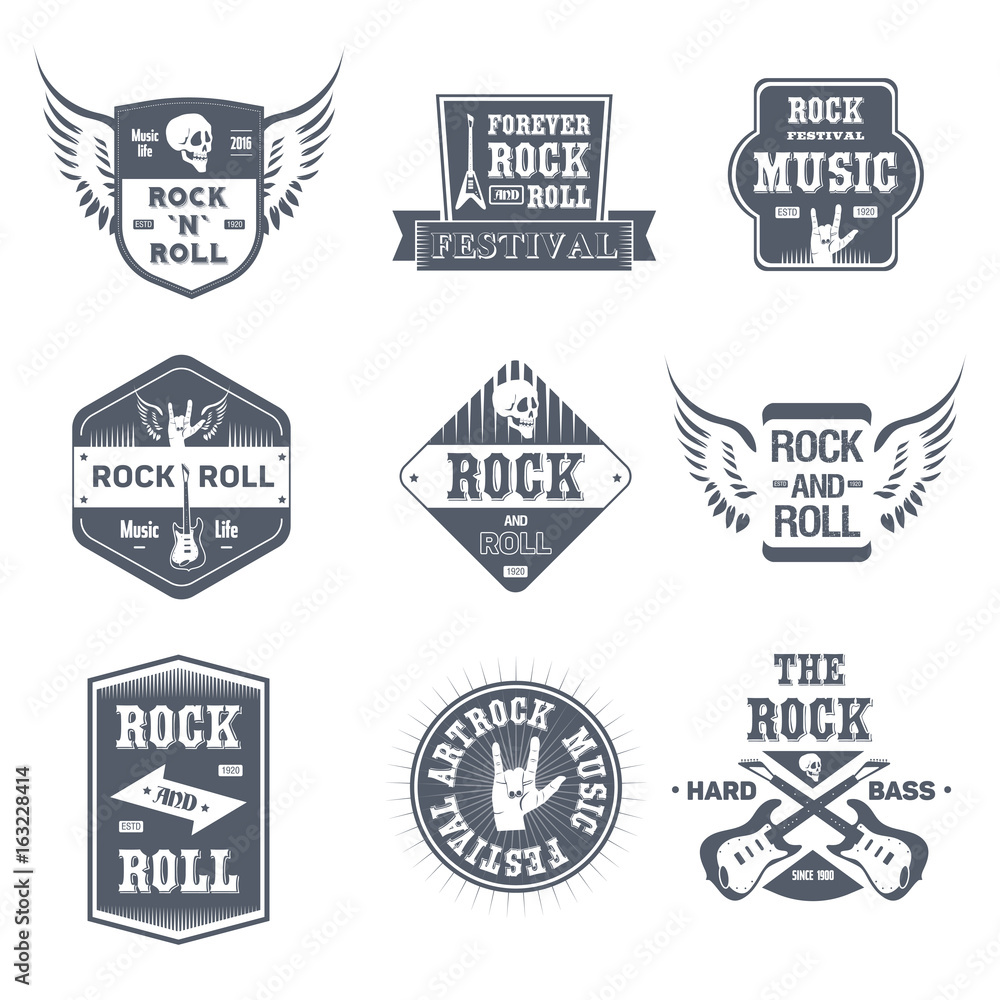 Rock Music - vintage vector set of logos