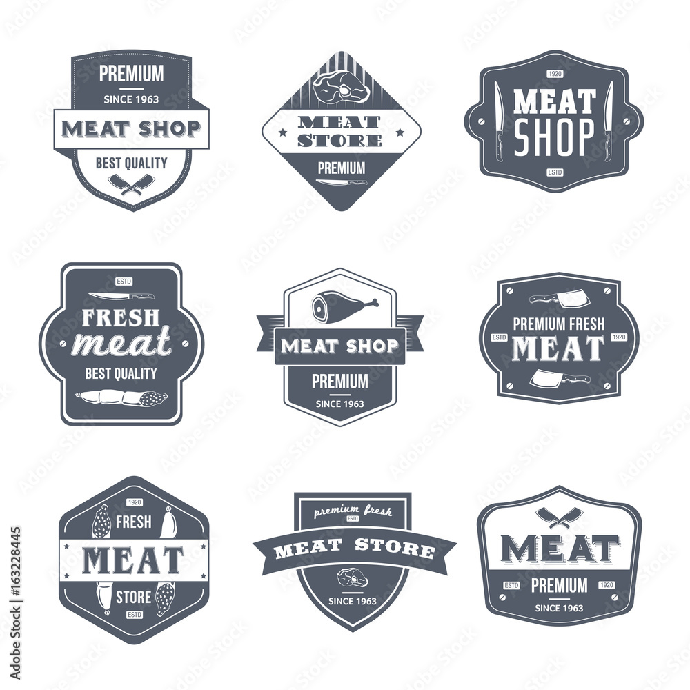 Meat Shop - vintage vector set of logos