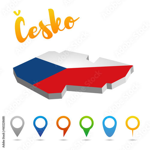 Czech Republic, Czechia, Cesko outline map, flag, vector illustration
